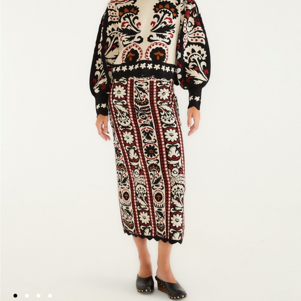 FARM Rio Floral Stripes Winter Tapestry Knit Skirt